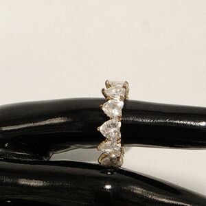 Elegant Heart Shaped Eternity Diamond Band Silvertone New